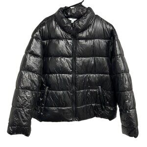 Time And Tru Womens Black Puffer Jacket Lightweight Recycled Materials Sz 2X